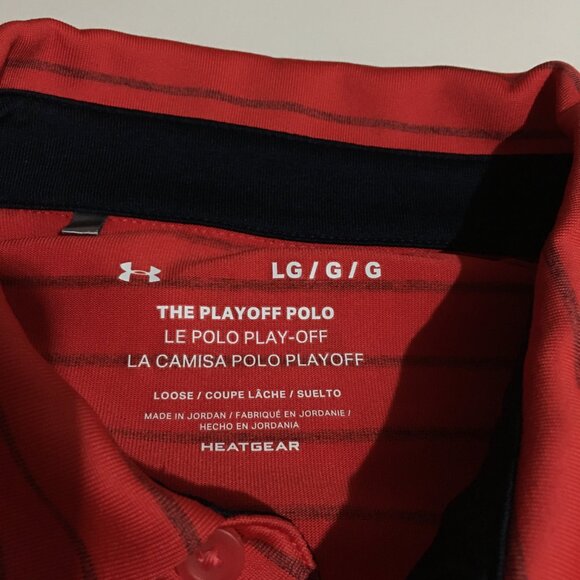 Under Armour Mens Large Polo Shirt Red Striped The Playoff Heatgear Loose - Picture 3 of 6